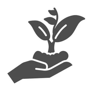 Hand holding seedling in soil solid icon, nature concept, Hand carefully holds イラスト素材