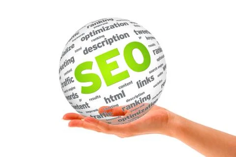 Hand holding a seo 3d sphere Illustrazione stock
