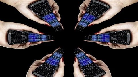 Hand holding a sequence of old mobile phones abstract pattern Stock Footage 321648292