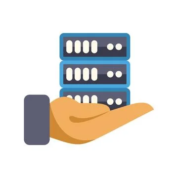 Hand holding server racks representing data hosting service イラスト素材