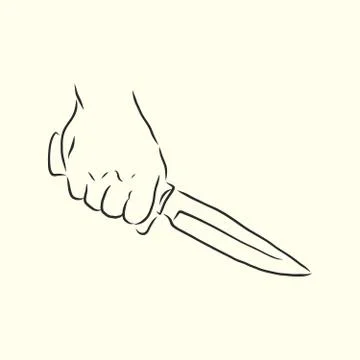 Hand holding a sharp knife or dagger logo element - vector line art illustrat Stock Illustration