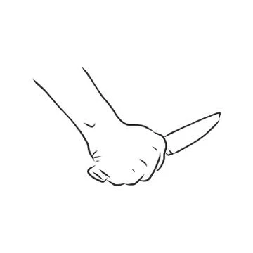 Hand holding a sharp knife or dagger logo element - vector line art illustrat Stock Illustration