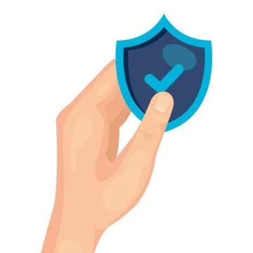 Hand holding shield with check mark of security system vector design Illustrazione stock