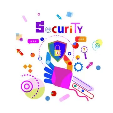 Hand Holding Shield Data Secutiry Protection Concept Banner Stock Illustration