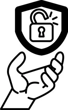 Hand holding a shield with a keyhole in it Illustrazione stock