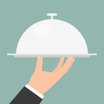 Hand Holding Silver Serving Cloche Stock Illustration