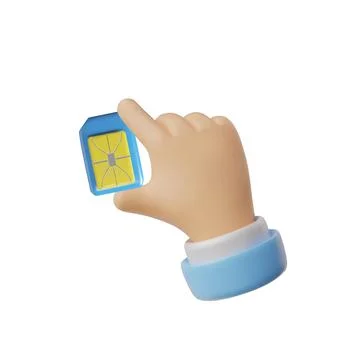 Hand holding sim card with microchip 3D vector icon, mobile phone, smartphone Stock Illustration