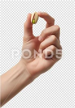 Hand holding single pistachio nut isolated on transparent background PSD Template