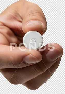Hand holding single vitamin b6 pill, health supplement PSD Template