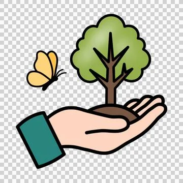 A Hand Is Holding A Small, Growing Tree Stock Illustration