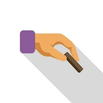Hand holding a small rectangular object with long shadow Stock Illustration