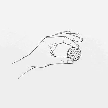 Hand holding small round textured object, illustration Silhouette 스톡 일러스트