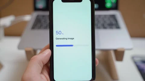 Hand holding smartphone with app generating image and showing generation failed Stock Footage 342811013