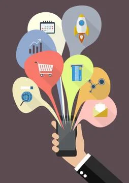 Hand holding smartphone with application icon Stock Illustration