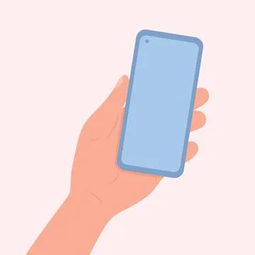 Hand holding smartphone with blank screen. Flat design in pastel colors. Stock Illustration