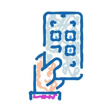 Hand holding smartphone browsing mobile applications doodle Stock Illustration