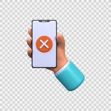 Hand is holding a smartphone with a cancel, wrong or wrong button. Stock Illustration