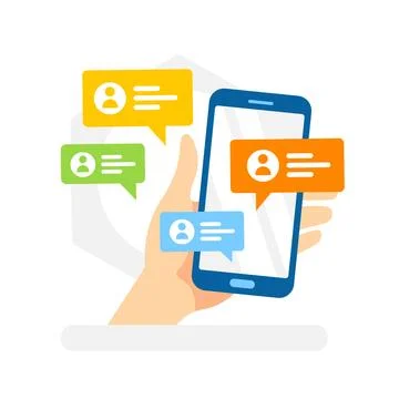 Hand holding a smartphone with chat bubbles, perfect for concepts on mobile 스톡 일러스트
