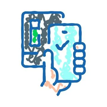 Hand holding smartphone checking digital information on screen Stock Illustration