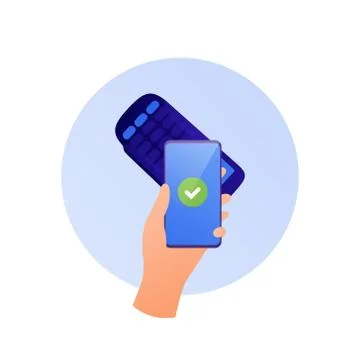 Hand holding smartphone with checkmark on screen. Stock Illustration