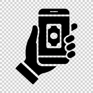 Hand holding a smartphone displaying a banknote icon on a transparent background 库存插图