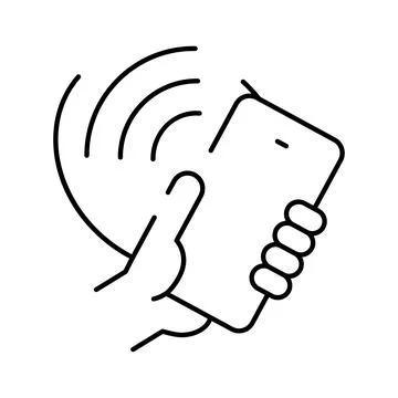 Hand holding smartphone emitting wireless signal waves Stock Illustration