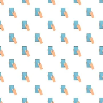 Hand holding smartphone flat cartoon seamless pattern Illustrazione stock