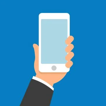 Hand holding smartphone. Flat design Stock Illustration