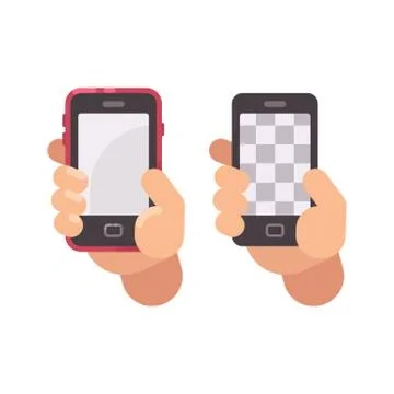 Hand holding a smartphone flat icon. Transparent background Illustrazione stock