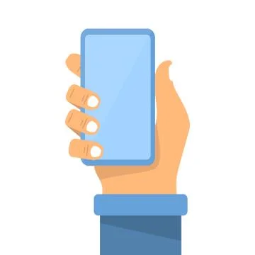 Hand holding smartphone. Flat vector line art. Stock Illustration