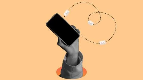 Hand Holding Smartphone with Flying Envelope Icons Illustration Stock Illustration