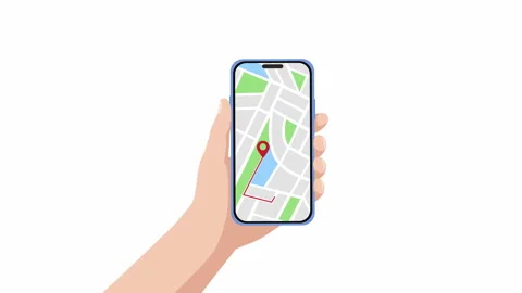 Hand Holding Smartphone with GPS Navigation Route and Location Pin Stock-Footage 343573333