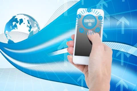Hand holding smartphone with graphics Stock Photos