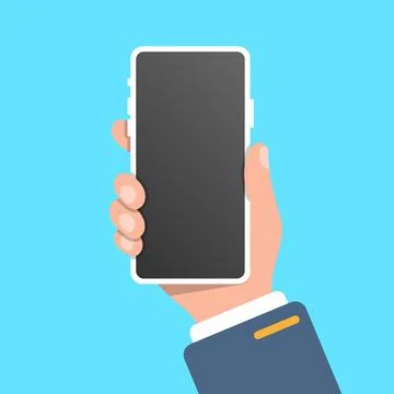 Hand holding smartphone icon in flat style. Mobile device vector illustration Illustrazione stock