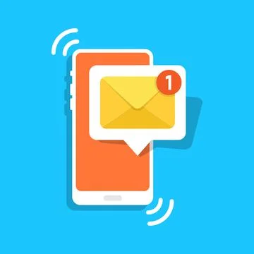 Hand holding smartphone icon in flat style. Incoming message vector illustrat Stock Illustration