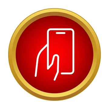 Hand holding smartphone icon in red circle Stock Illustration