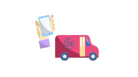 A hand holding a smartphone next to a delivery truck, symbolizing online sh.. Stock Footage 332321869