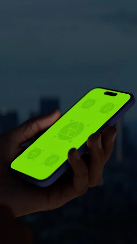 A hand holding a smartphone at night Stock Footage 292924868