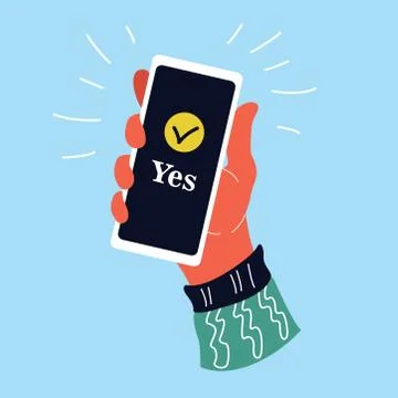 Hand holding a smartphone. Notification of acceptance message Stock Illustration