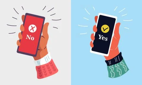 Hand holding a smartphone. Notification of acceptance message on mobile phone. Stock Illustration