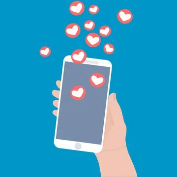 Hand holding smartphone with like notifications on the screen. Trendy mobile  Stock Illustration