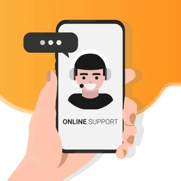 Hand Holding Smartphone With Opened Virtual Assistant, Yellow Background Ilustração Stock