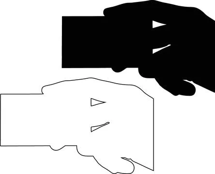 Hand holding smartphone over tablet with media controls vector Stock Illustration