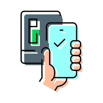 Hand holding smartphone performing mobile contactless payment transaction Stock Illustration