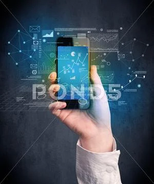 Hand holding smartphone Stock Photos