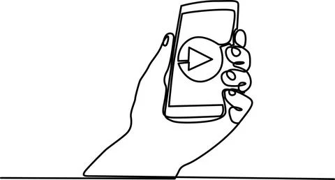 Hand holding smartphone with play button Vector Illustrazione stock