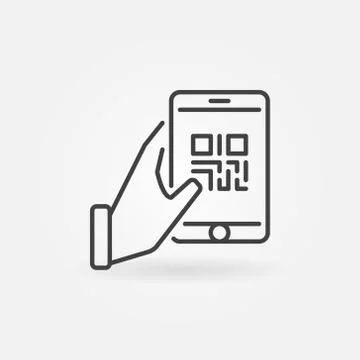 Hand holding smartphone with QR code vector icon イラスト素材