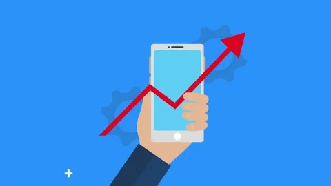 Hand holding smartphone with rising red arrow graph and rotating gears show.. Stock-Footage 339081853