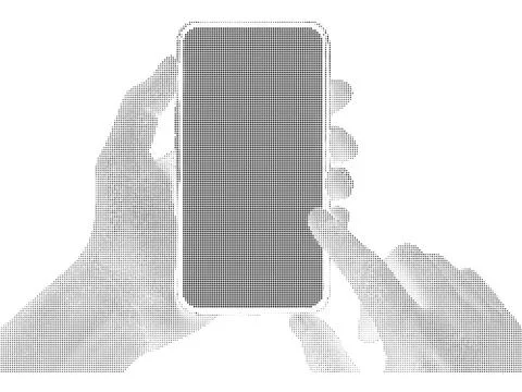 Hand holding smartphone screen interface mockup with halftone dot effect styl Stock Illustration