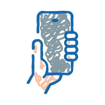 Hand holding smartphone with scribbled screen doodle Stock Illustration